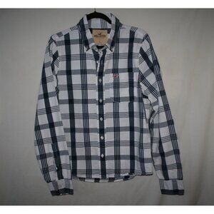 Hollister Navy White Plaid Button Front Shirt Large